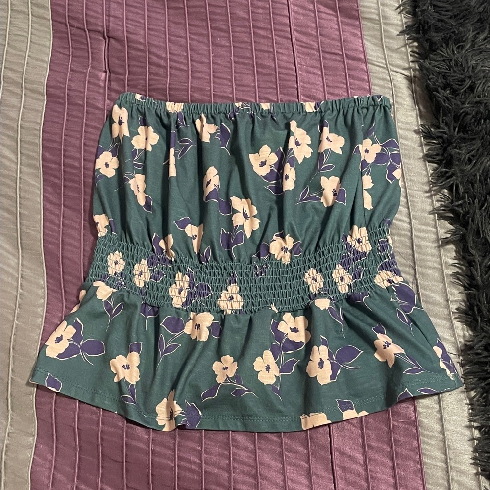 Floral Green Tube Top - Picture 1 of 4